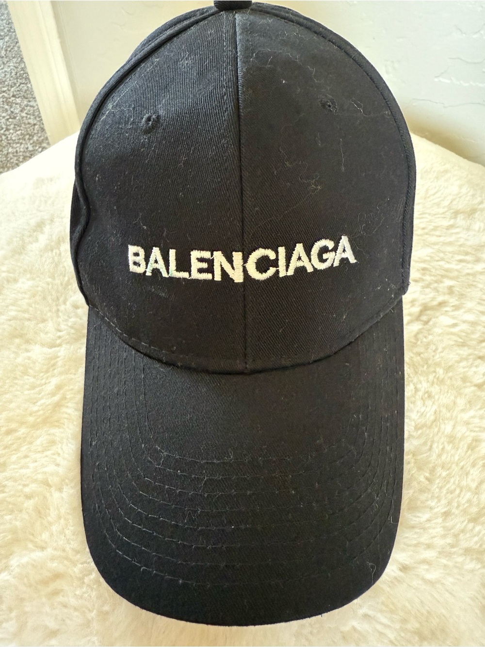 Balenciaga Black Cap with White Logo Embroidery